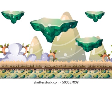 cartoon vector floating island background with separated layers for game art and animation game design asset in 2d graphic