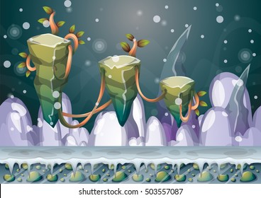 cartoon vector floating island background with separated layers for game art and animation game design asset in 2d graphic