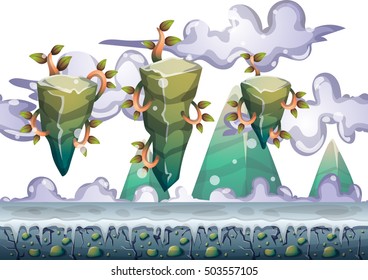 cartoon vector floating island background with separated layers for game art and animation game design asset in 2d graphic