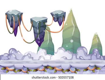 cartoon vector floating island background with separated layers for game art and animation game design asset in 2d graphic