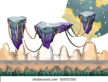 cartoon vector floating island background with separated layers for game art and animation game design asset in 2d graphic