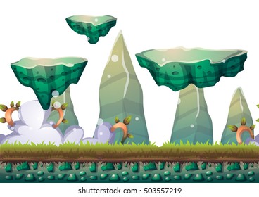 cartoon vector floating island background with separated layers for game art and animation game design asset in 2d graphic