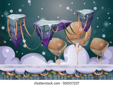 cartoon vector floating island background with separated layers for game art and animation game design asset in 2d graphic