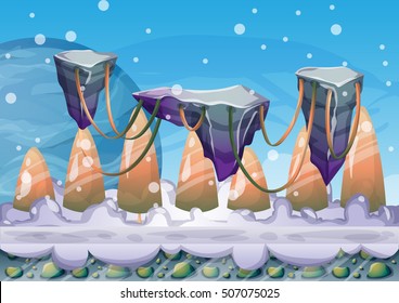 cartoon vector floating island background with separated layers for game art and animation game design asset in 2d graphic