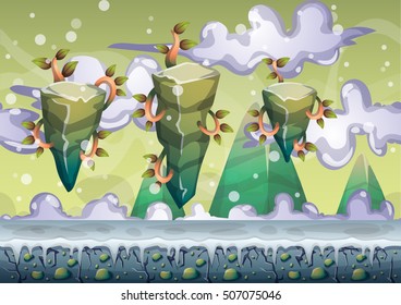 cartoon vector floating island background with separated layers for game art and animation game design asset in 2d graphic