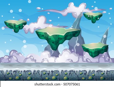 cartoon vector floating island background with separated layers for game art and animation game design asset in 2d graphic