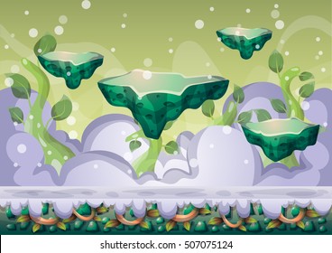 cartoon vector floating island background with separated layers for game art and animation game design asset in 2d graphic