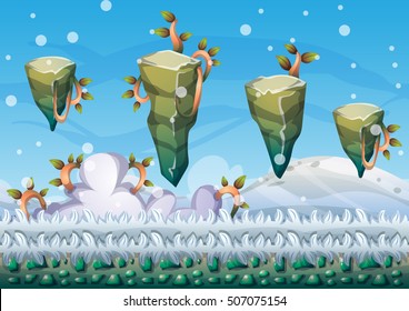 cartoon vector floating island background with separated layers for game art and animation game design asset in 2d graphic