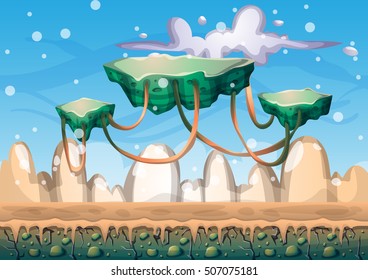 cartoon vector floating island background with separated layers for game art and animation game design asset in 2d graphic