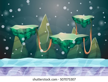 cartoon vector floating island background with separated layers for game art and animation game design asset in 2d graphic