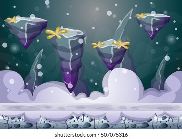 cartoon vector floating island background with separated layers for game art and animation game design asset in 2d graphic