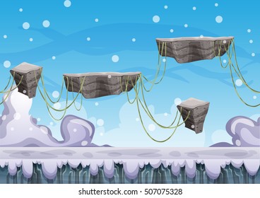 cartoon vector floating island background with separated layers for game art and animation game design asset in 2d graphic