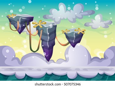 cartoon vector floating island background with separated layers for game art and animation game design asset in 2d graphic