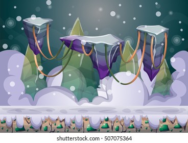 cartoon vector floating island background with separated layers for game art and animation game design asset in 2d graphic