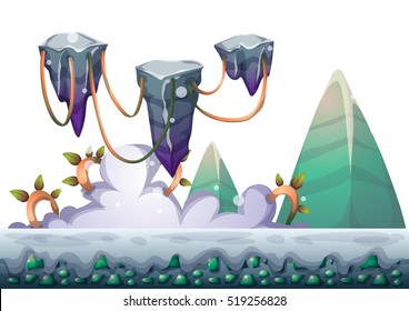 cartoon vector floating island background with separated layers for game art and animation game design asset in 2d graphic