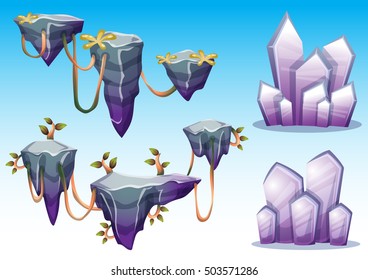 cartoon vector floating island object with separated layers for game art and animation game design asset in 2d graphic