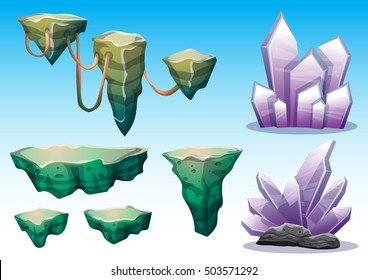 cartoon vector floating island object with separated layers for game art and animation game design asset in 2d graphic