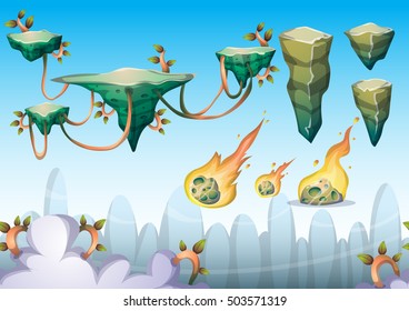 cartoon vector floating island object with separated layers for game art and animation game design asset in 2d graphic