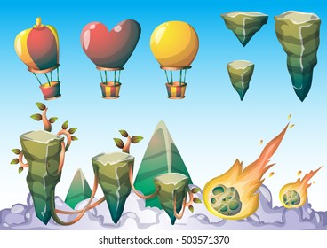 cartoon vector floating island object with separated layers for game art and animation game design asset in 2d graphic