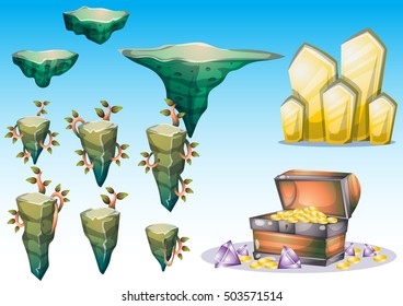 cartoon vector floating island object with separated layers for game art and animation game design asset in 2d graphic