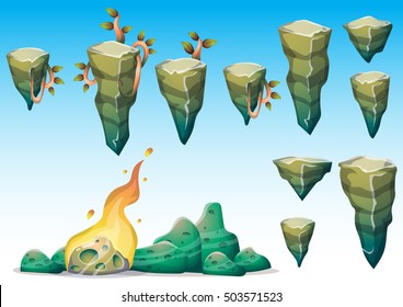 cartoon vector floating island object with separated layers for game art and animation game design asset in 2d graphic