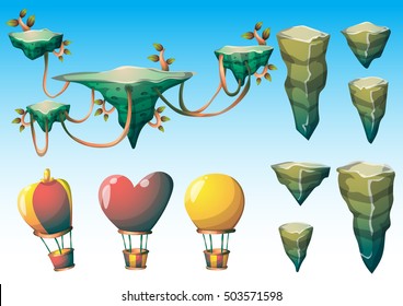 cartoon vector floating island object with separated layers for game art and animation game design asset in 2d graphic