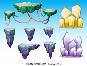 cartoon vector floating island object with separated layers for game art and animation game design asset in 2d graphic