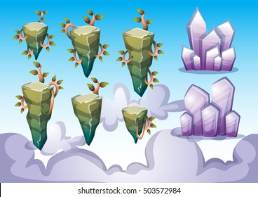 cartoon vector floating island object with separated layers for game art and animation game design asset in 2d graphic