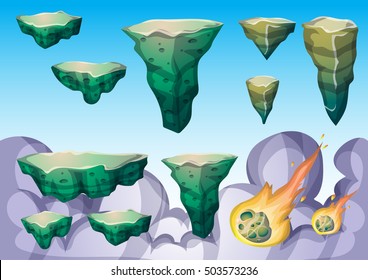 cartoon vector floating island object with separated layers for game art and animation game design asset in 2d graphic