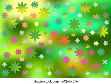 cartoon vector flowers silhouettes on bokeh background
