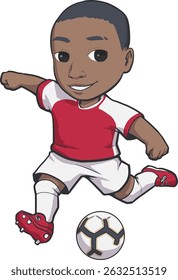 Cartoon Vector Football Athlete in Red Jersey Kick a Ball