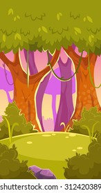 Cartoon vector forest illustration, vertical format for mobile phone screen