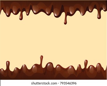Cartoon vector frame dripping liquid chocolate glaze. Background for presentation