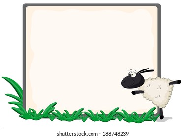 Cartoon vector framework with grass and sheep