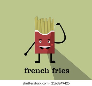 cartoon vector french fries with cute smile expression for children's books