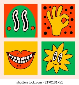 Cartoon vector funny Comic cards. Crazy cartoons Abstract vector collection