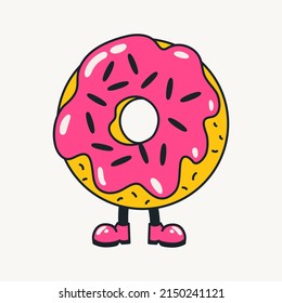 Cartoon vector funny cute Comic characters, pink donut.