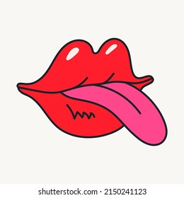 Cartoon vector funny cute Comic characters, mouth with tongue.