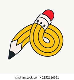 Cartoon vector funny cute Comic characters, curved pencil.