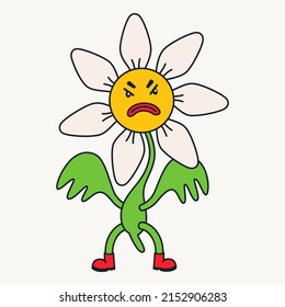 Cartoon vector funny cute Comic characters, angry daisy flower.