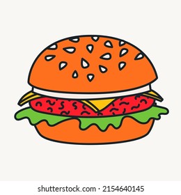 Cartoon vector funny cute Comic characters, burger.