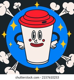 Cartoon Vector Funny Cute Comic Characters, Coffe Cup.