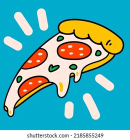 Cartoon vector funny cute Comic characters, pizza slice.