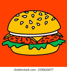 Cartoon vector funny cute Comic characters, burger.