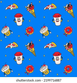 Cartoon vector funny cute Comic characters, seamless pattern.