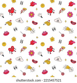 Caricatura vectorial graciosos personajes graciosos y lindos del cómic, patrón sin fisuras.