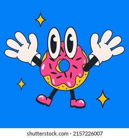 Cartoon vector funny cute donut Comic character.