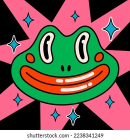 Cartoon vector funny cute frog Comic character.