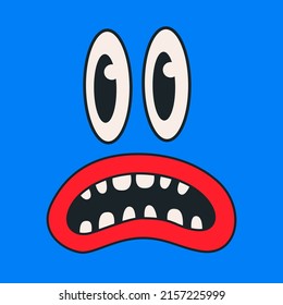 Cartoon vector funny cute monster face Comic character.