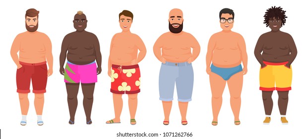 Cartoon Vector Funny Fat Man In Underwear, Bathing Suit. Male Swimsuits.